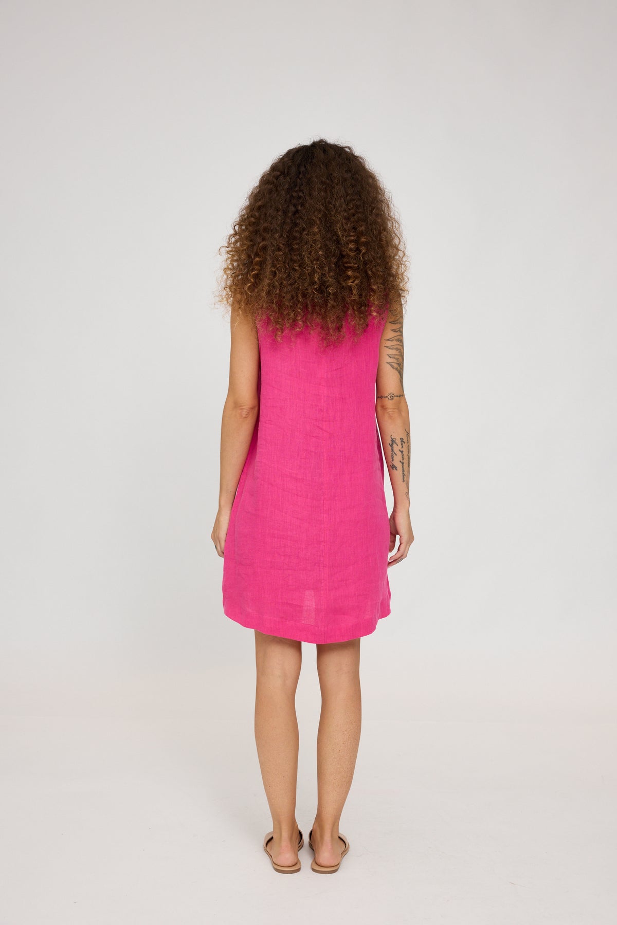 SALE: Leinenkleid in A-Form in Fuchsia