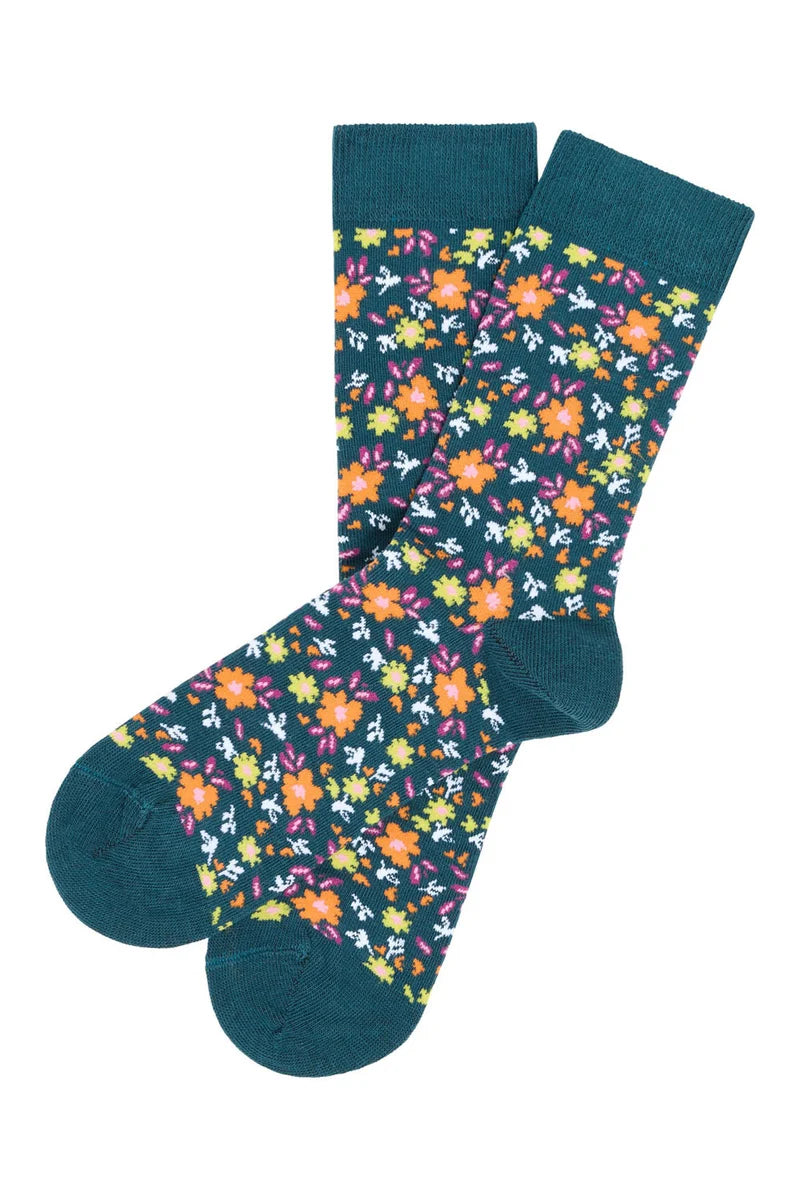 Socken Blumen Petrol von Tranquillo