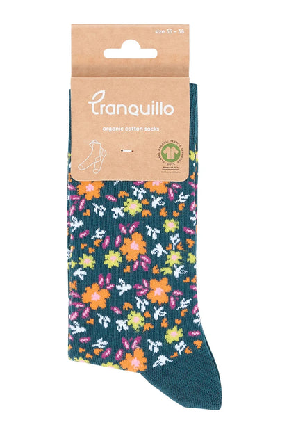 Socken Blumen Petrol von Tranquillo
